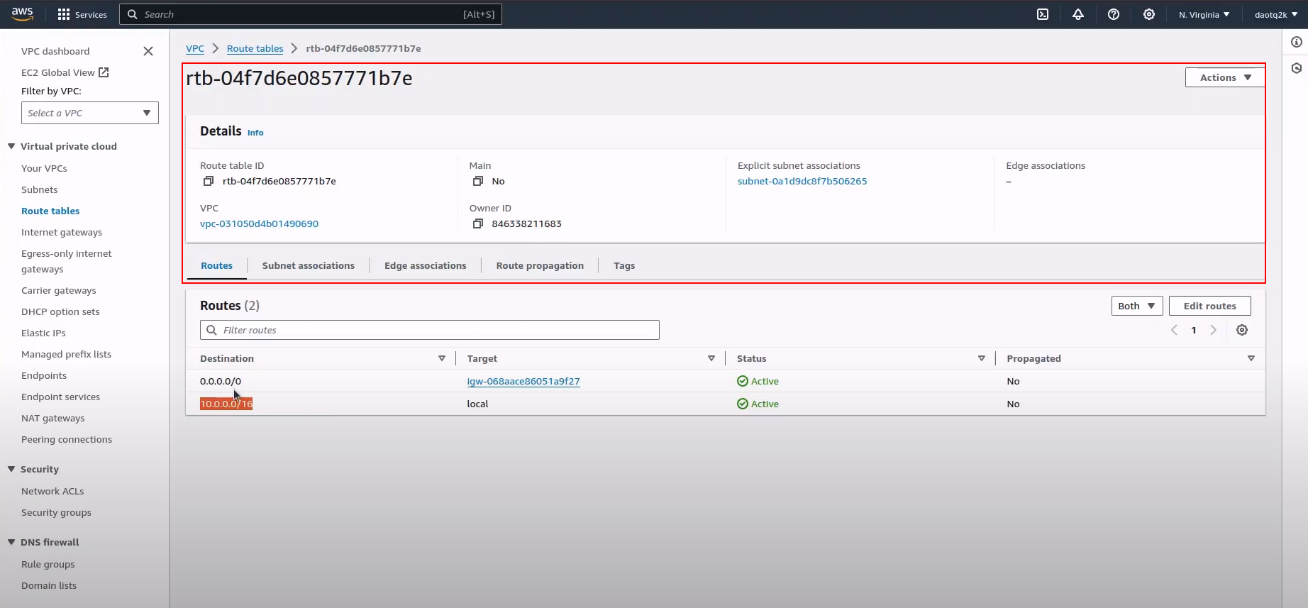 Subnet detail created from terraform