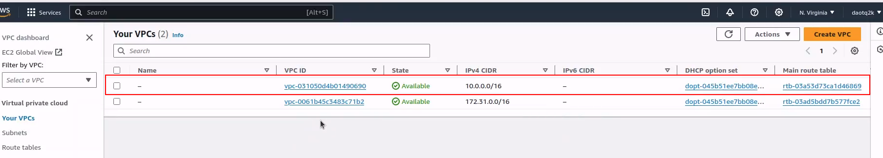 VPC created from terraform