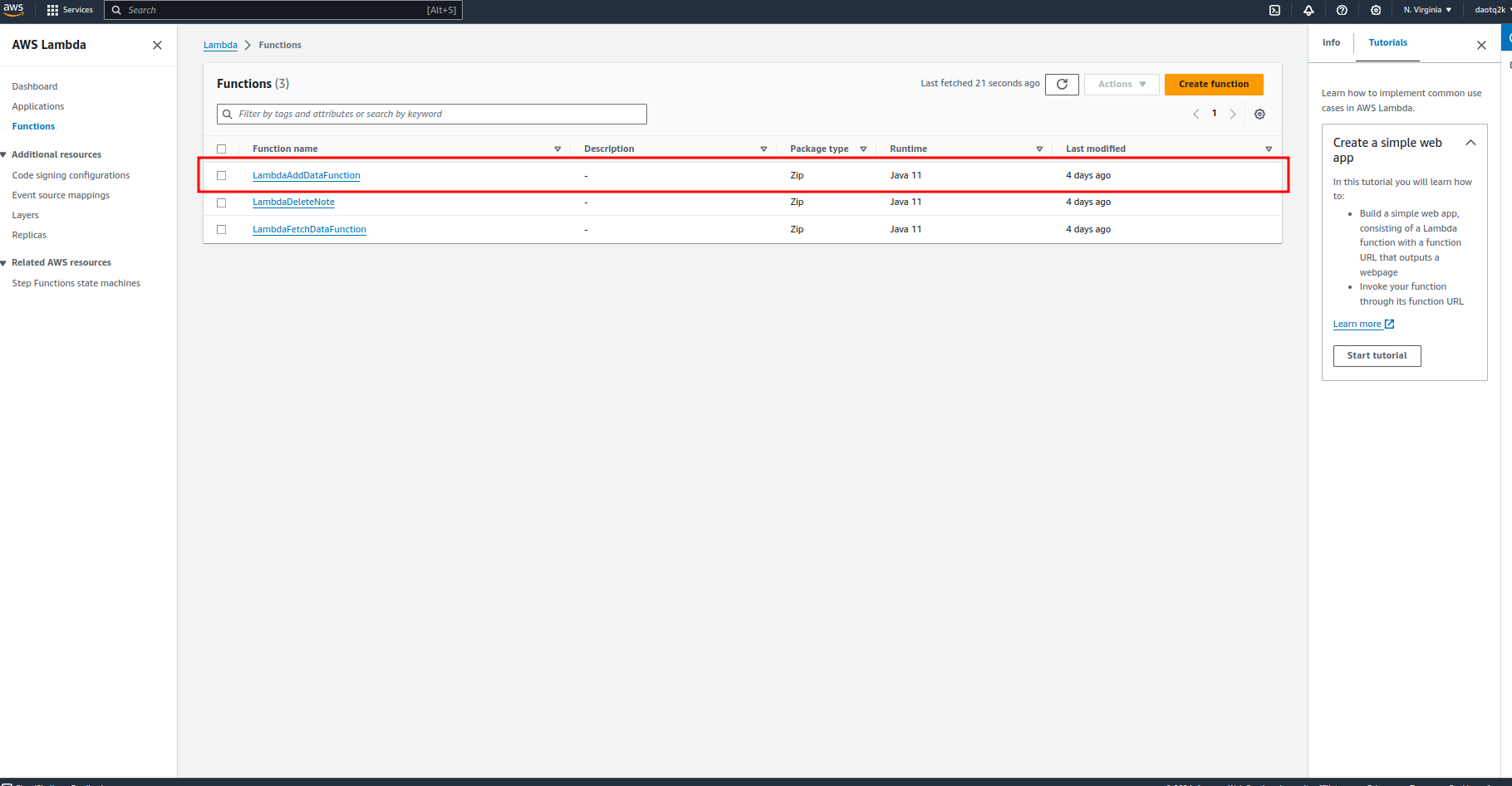 Create Lambda function and deploy 3